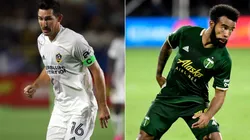 Sacha Kljestan of LA Galaxy (left) and Eryk Williamson of Portland Timbers.