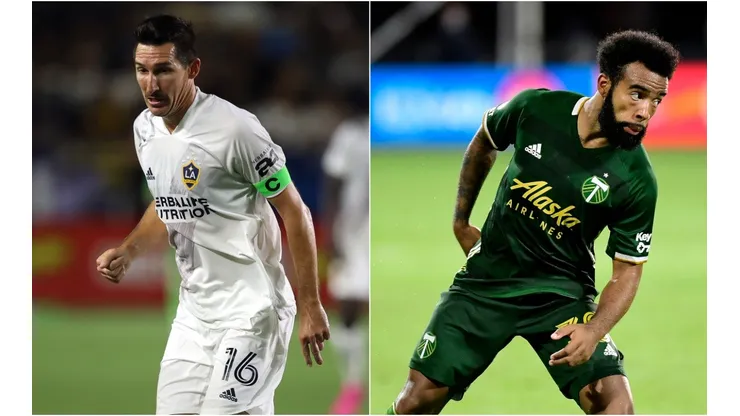 Sacha Kljestan of LA Galaxy (left) and Eryk Williamson of Portland Timbers.