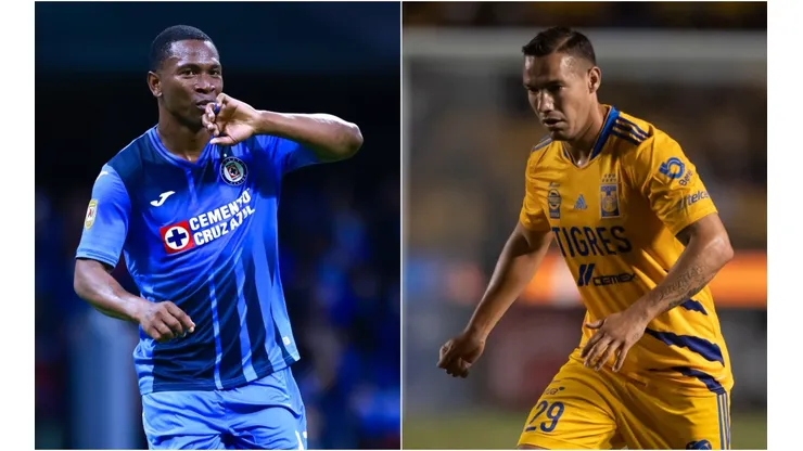 Bryan Angulo of Cruz Azul (left) and Jesus Dueñas of Tigres UANL.
