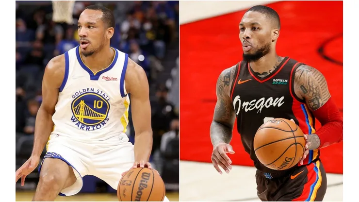 Avery Bradley of the Golden State Warriors (left) and Damian Lillard of the Portland Trail Blazers (right)