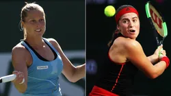 Shelby Rogers of the USA (left) and Jelena Ostapenko of Latvia