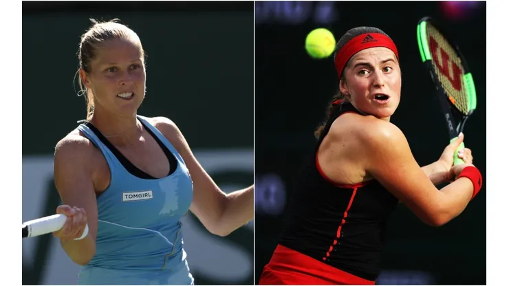 Shelby Rogers of the USA (left) and Jelena Ostapenko of Latvia