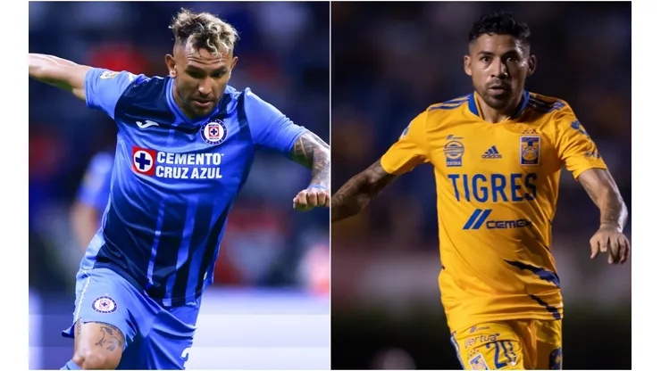 Walter Montoya of Cruz Azul (left) and Javier Aquino of Tigres UANL