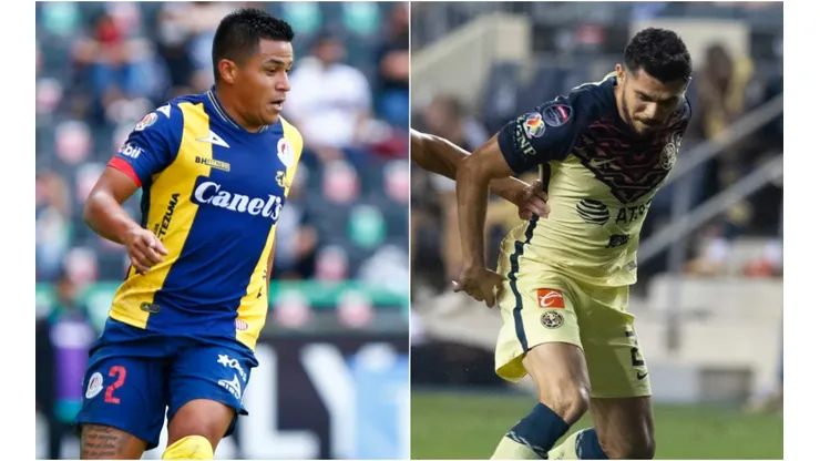 Juan Castro of Atletico San Luis (left) and Henry Martin of Club America