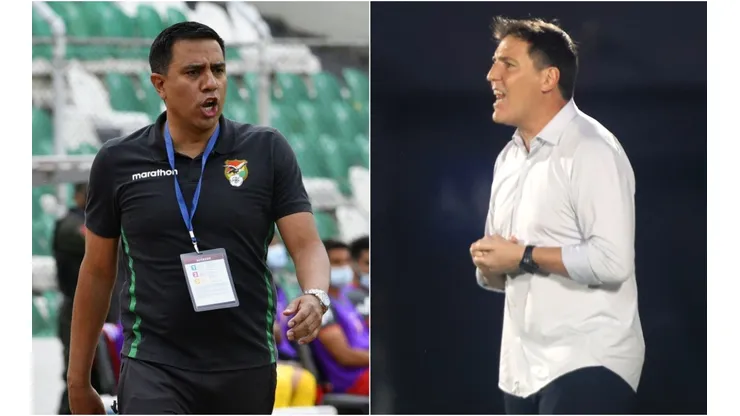 Cesar Farias of Bolivia (left) and Eduardo Berizzo of Paraguay