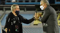 Uruguay manager Oscar Washington Tabarez (left) and Brazil coach Tite.