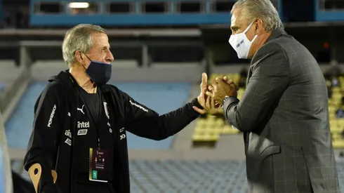 Uruguay manager Oscar Washington Tabarez (left) and Brazil coach Tite.