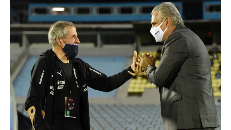 Uruguay manager Oscar Washington Tabarez (left) and Brazil coach Tite.