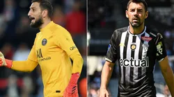Gianluigi Donnarumma of Paris Saint-Germain (left) and Thomas Mangani of Angers (right)