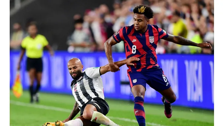 Ricardo Blanco of Costa Rica and Weston McKennie of the United States