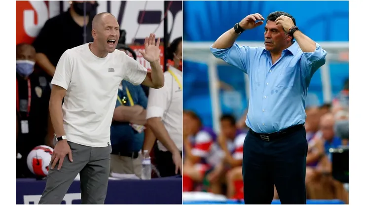 Gregg Berhalter of the USA (left) and Luis Fernando Suarez of Costa Rica