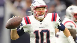 Mac Jones in action during the New England Patriots' win over the Houston Texans in Week 5 of the 2021 NFL regular season.