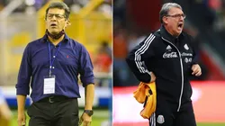 Hugo Perez, coach of El Salvador (left) and Tata Martino, coach of Mexico