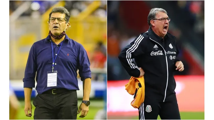 Hugo Perez, coach of El Salvador (left) and Tata Martino, coach of Mexico