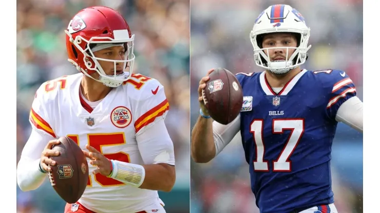 Patrick Mahomes of the Chiefs (left) and Josh Allen of the Buffalo Bills