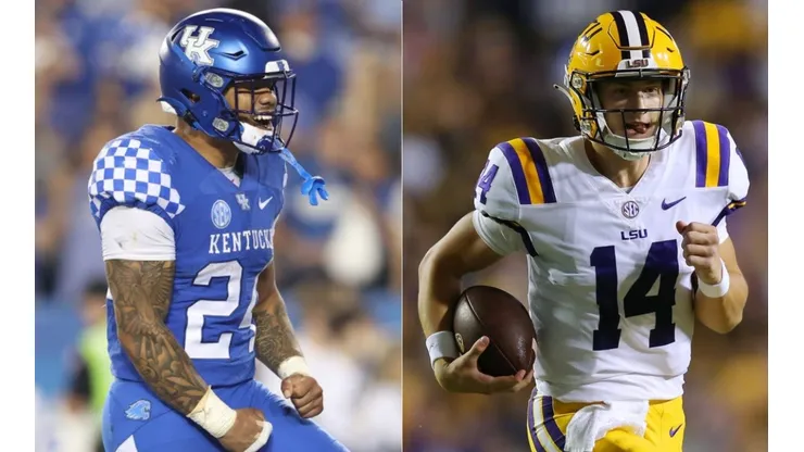 Chris Rodriguez Jr of Kentucky (left) and Max Johnson of LSU