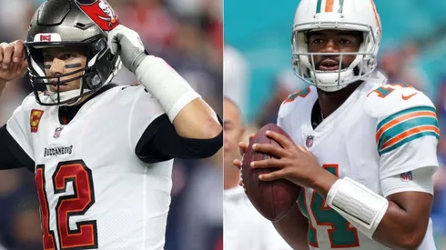 Tom Brady of the Buccaneers (left) and Brissett of the Dolphins