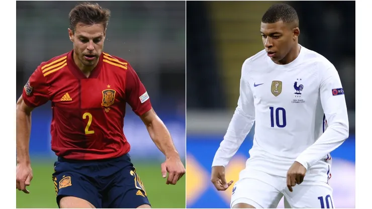 Cesar Azpilicueta of Spain (left) and Kylian Mbappe of France (right)