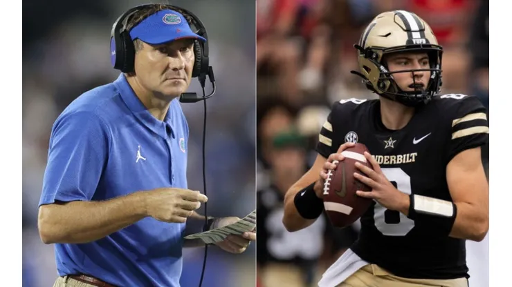 Dan Mullen, Head coach of the Gators (left) and Kean Seals of Vanderbilt