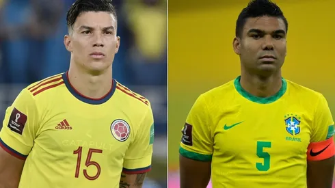Mateus Uribe of Colombia (left) and Casemiro of Brazil.