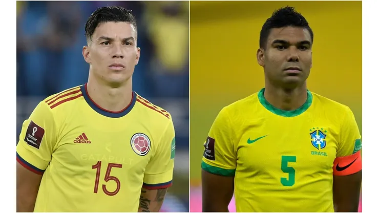Mateus Uribe of Colombia (left) and Casemiro of Brazil.