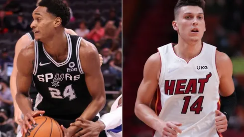 Devin Vassell of the San Antonio Spurs (left) and Tyler Herro of the Miami Heat (right)