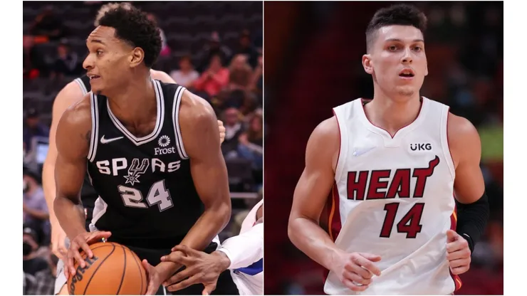 Devin Vassell of the San Antonio Spurs (left) and Tyler Herro of the Miami Heat (right)