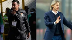 Bolivia coach Cesar Farias (left) and Peru manager Ricardo Gareca.