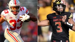 Master Teague III of the Buckeyes (left) and Taulia Tagovailoa of the Terrapins