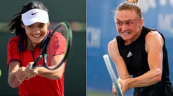 Emma Raducanu of the UK (left) and Aliaksandra Sasnovich of Belarus (right)