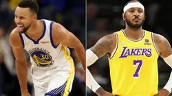 Stephen Curry of the Golden State Warriors (left) and Carmelo Anthony of the Los Angeles Lakers (right)