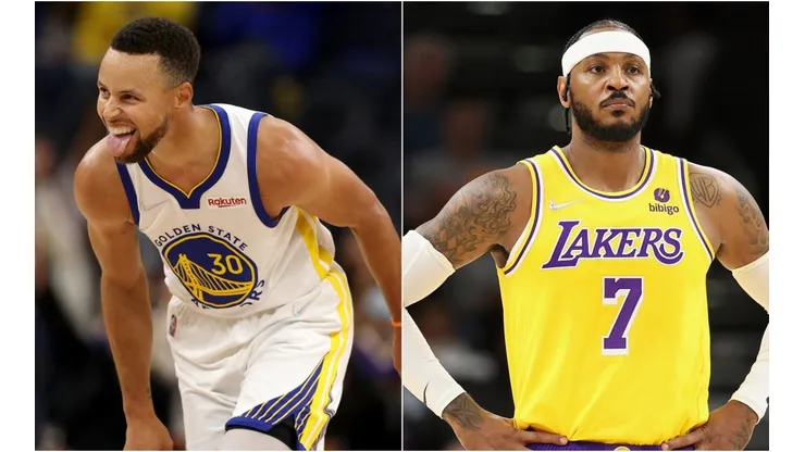 Stephen Curry of the Golden State Warriors (left) and Carmelo Anthony of the Los Angeles Lakers (right)