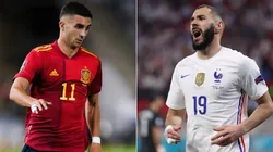 Ferran Torres of Spain and Karim Benzema of France.