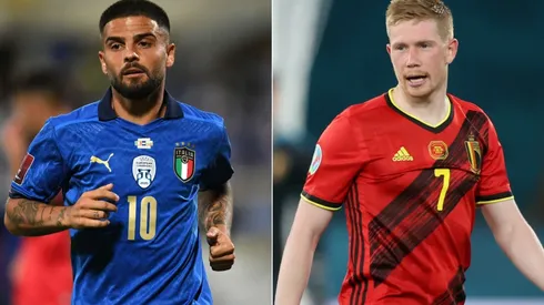 Lorenzo Insigne of Italy and Kevin de Bruyne of Belgium.