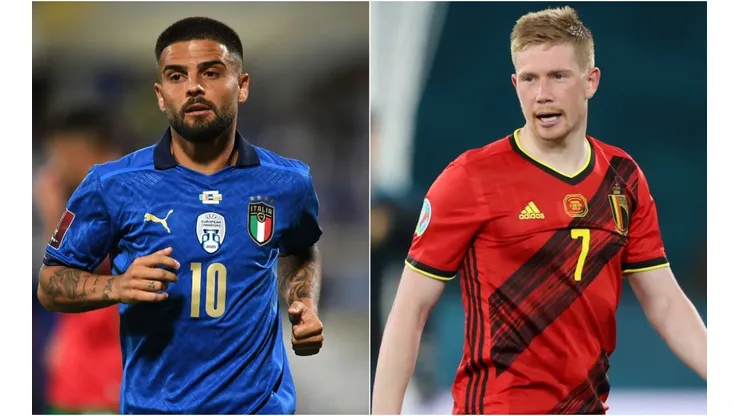 Lorenzo Insigne of Italy and Kevin de Bruyne of Belgium.