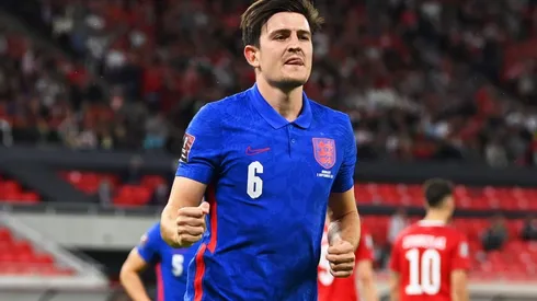 Harry Maguire of England celebrates after scoring