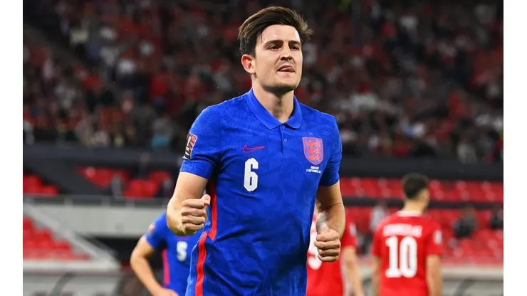 Harry Maguire of England celebrates after scoring