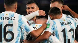Argentina players celebrate after scoring a goal