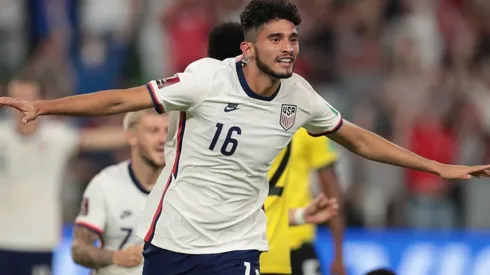 Ricardo Pepi celebrates after scoring against Jamaica.