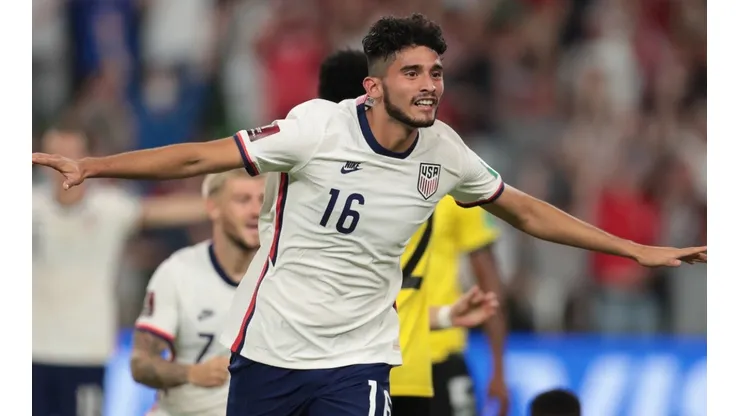 Ricardo Pepi celebrates after scoring against Jamaica.