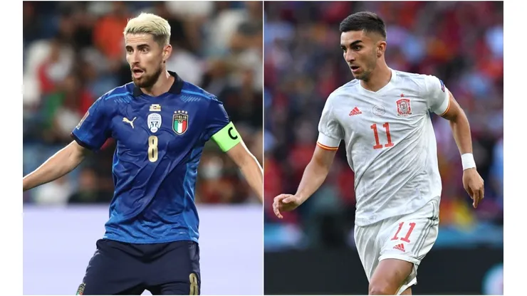 Jorginho of Italy (left) and Ferran Torres of Spain