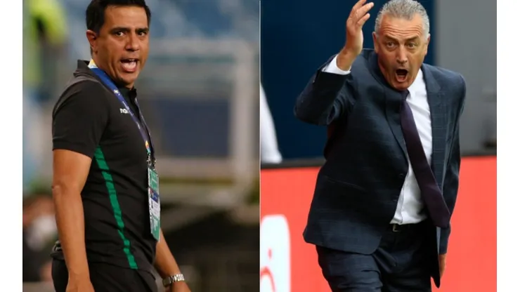 Cesar Farias, head coach of Bolivia (left) and Gustavo Alfaro, head coach of Ecuador