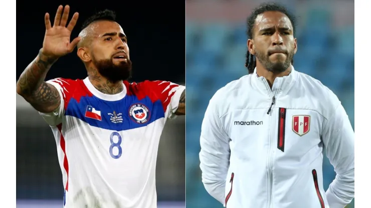 Arturo Vidal of Chile (left) and Pedro Gallese of Peru