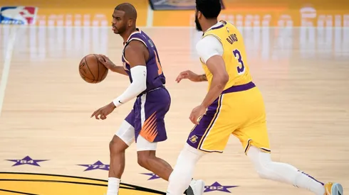Chris Paul of the Phoenix Suns against Anthony Davis of the Los Angeles Lakers during the 2020-21 NBA playoffs.