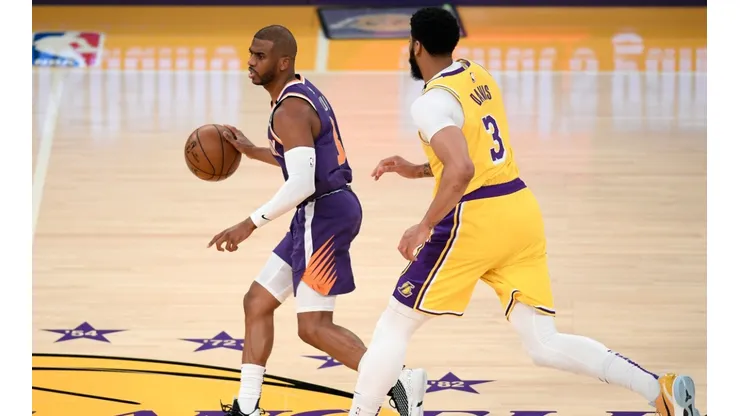 Chris Paul of the Phoenix Suns against Anthony Davis of the Los Angeles Lakers during the 2020-21 NBA playoffs.