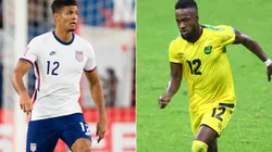 Miles Robinson of the United States (left) and Junior Flemmings of Jamaica