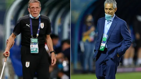 Oscar Washinton Tabarez of Uruguay (left) and Reinaldo Rueda of Colombia