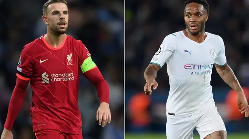 Jordan Henderson of Liverpool (left) and Raheem Sterling of Manchester City (right)