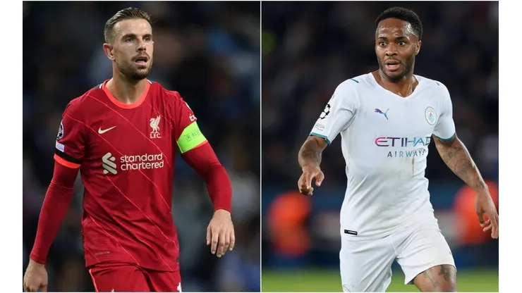Jordan Henderson of Liverpool (left) and Raheem Sterling of Manchester City (right)