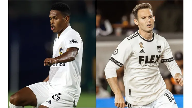 Rayan Raveloson of the Los Angeles Galaxy (left) and Danny Musovski of LAFC (right)